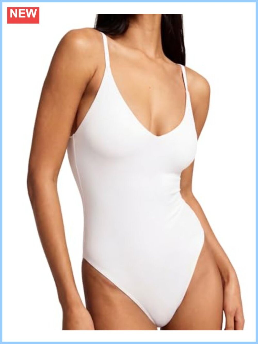 Padded V Neck Thong Bodysuit Adjustable Spaghetti Strap Tank Top